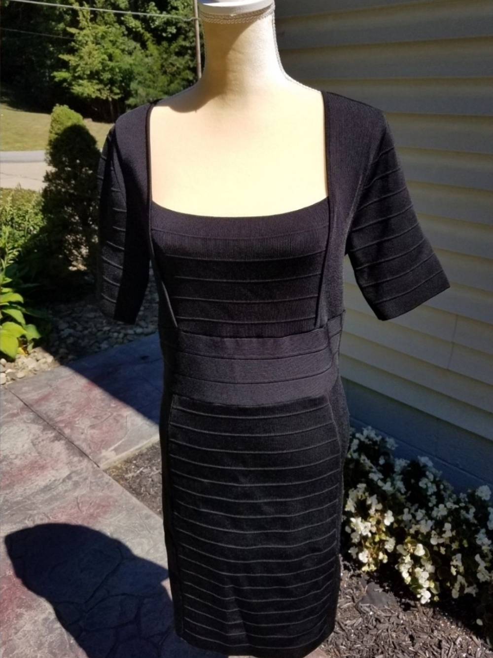 INC International Concepts Womens Large Black Bandage Dress Bodycon Square Neck